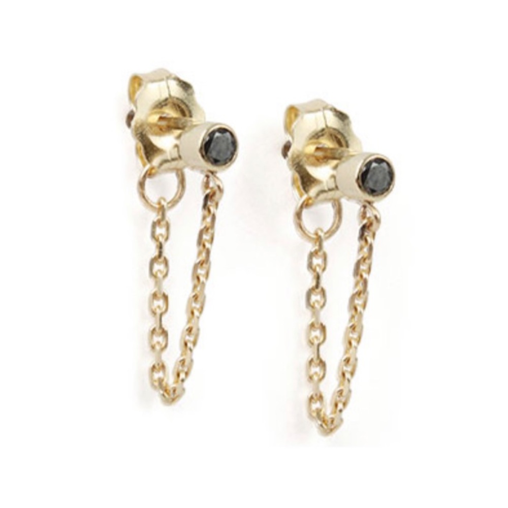 black diamond chain stud earrings - pair